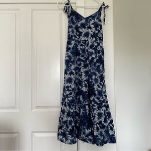 Gap tie dye midi maxi dress spaghetti tie strap cotton lined dress navy white